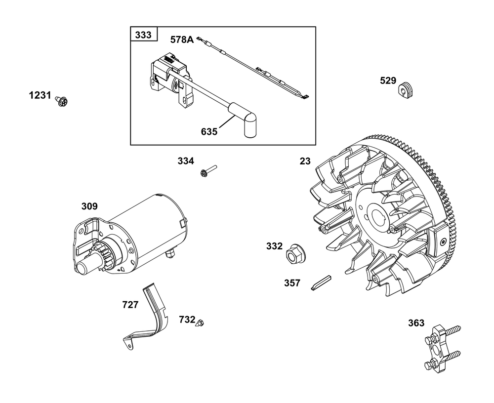 Flywheel, Ignition, And Starter Group Diagram and Parts List for 305447-0342-B5 200000 - 399999 Briggs and Stratton Engine